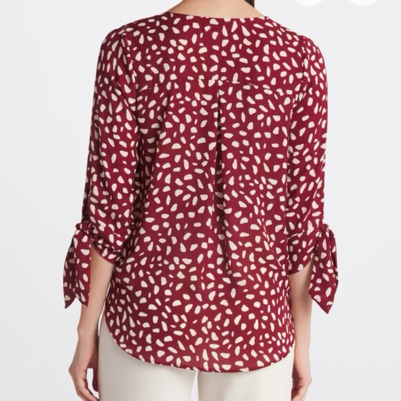 West Kei Allan Surplice Tie Sleeve High Low Blouse, Size M, Rust/Burgundy - Picture 2 of 13